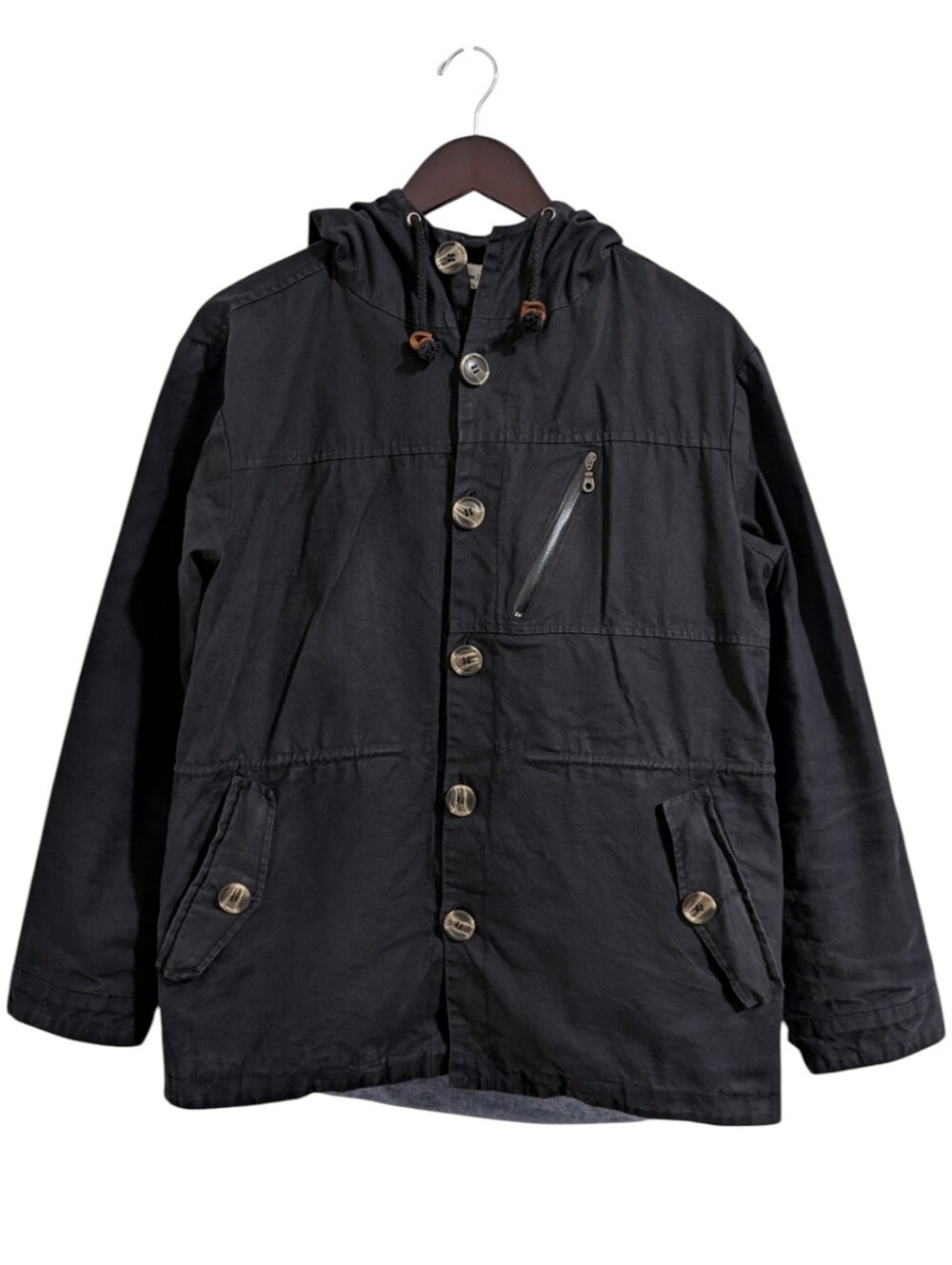 Bridge & Burn Black Canvas Hooded Utility Field Jacket Medium